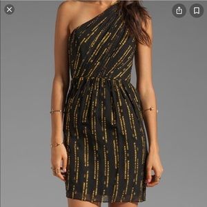 Shoshanna Black and Gold One Shoulder Dress